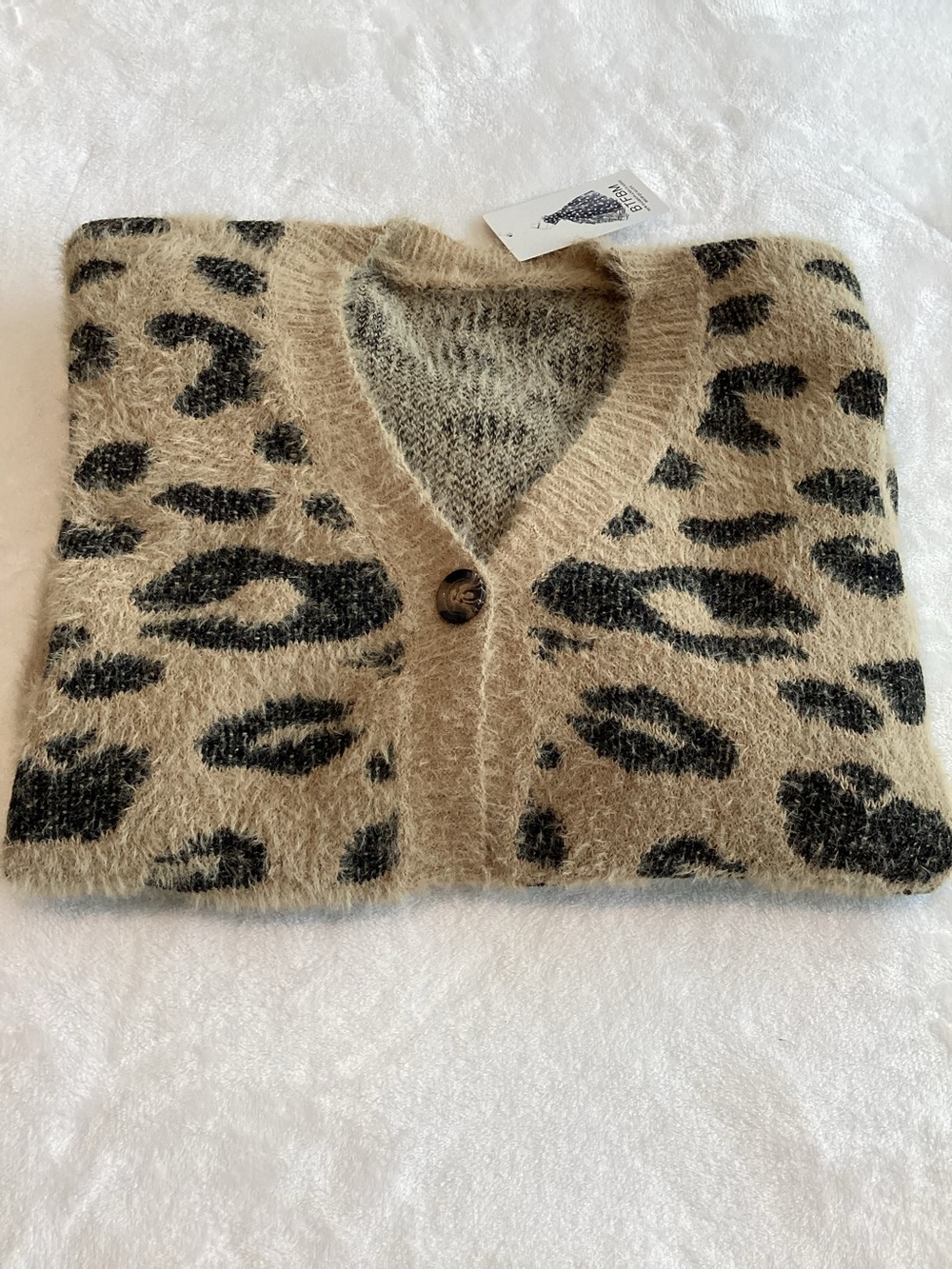 BTFBM Long Sleeve Cardigan Sweater Fuzzy New Animal Print Cheetah